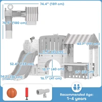 Qaba 7-in-1 Toddler Slide, Kids Slide Climber Playset with Playhouse and Basketball Hoop for 1-4 Years, Grey(m-3)