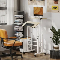 HOMCOM Stand Up Desk, Height & Angle Adjustable Computer Desk with Wheels for Standing or Sitting, Laptop Table, Natural(m-9)