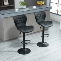 HOMCOM Bar Stools Set of 2, Adjustable Height Swivel Bar Chairs, PU Leather Upholstered Kitchen Counter Stools with Wide Seat, Back and Footrest, Black(m-9)