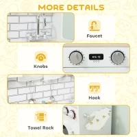 Qaba Pretend Play Kitchen for Kids, Pretend Kids Kitchen Playset with Switch Knob Sound, Clock, for Ages 3-6 Years, White(m-7)