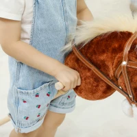 Qaba Unicorn Stick Horse, Plush Hobby Horse with Wood Wheels, Real Pony Neighing and Galloping Sounds, for Kids, Brown(m-10)