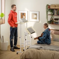 HOMCOM Stand Up Desk, Height & Angle Adjustable Computer Desk with Wheels for Standing or Sitting, Laptop Table, Natural(m-10)
