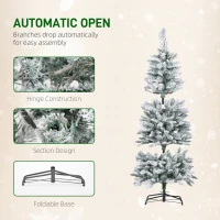 HOMCOM 5ft Flocked Christmas Tree with Dual Colour LED Light, Pencil Hinged Xmas Tree with 11 Light Modes, Easy Assembly(m-7)