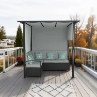 Outsunny Wicker Patio Furniture, Outdoor PE Rattan Sofa Set with Retractable Canopy Pergola, Shade Shelter for Deck, Pool, Garden, Terrace, Grey(m-1)