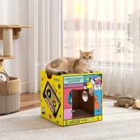 PawHut 2 in 1 Cardboard Cat House, Cat Scratcher for Indoor Cats with Scratching Board & Catnip(m-8)