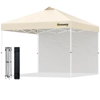 Outsunny 10' x 10' Pop-Up Canopy Tent with 1 Removable Sidewall, Commercial Instant Sun Shelter, Tents for Parties with Wheeled Carry Bag for Outdoor, Garden, Patio, Beige(m-11)