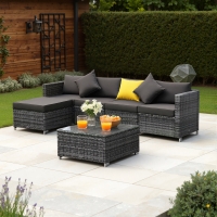 Outsunny 6 Pieces Outdoor PE Rattan Wicker Patio Furniture Sofa Set with Thick Cushions, Deluxe Garden Sectional Couch with Glass Top Table, Mixed Grey and Charcoal