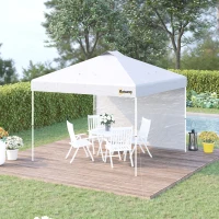 Outsunny 10' x 10' Pop-Up Canopy Tent with 1 Removable Sidewall, Commercial Instant Sun Shelter, Tents for Parties with Wheeled Carry Bag for Outdoor, Garden, Patio, White(m-10)