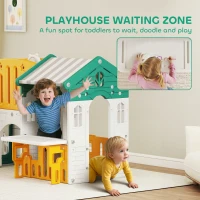 Qaba 7-in-1 Toddler Slide, Kids Slide Climber Playset with Playhouse and Basketball Hoop for 1-4 Years, Yellow(m-6)