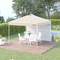Outsunny 10' x 10' Pop-Up Canopy Tent with 1 Removable Sidewall, Commercial Instant Sun Shelter, Tents for Parties with Wheeled Carry Bag for Outdoor, Garden, Patio, Beige(m-2)
