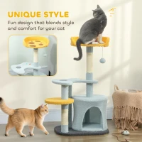 PawHut Cat Tree for Indoor Cats, 31.5 inch Cat Tower with Plush Perch, Platform, Condo, Scratching Post and Toy Ball, Blue(m-4)