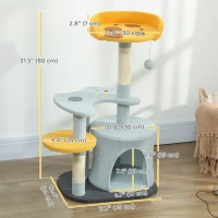 PawHut Cat Tree for Indoor Cats, 31.5 inch Cat Tower with Plush Perch, Platform, Condo, Scratching Post and Toy Ball, Blue(m-3)