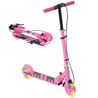Qaba Scooter for Kids Ages 3-8 with Light Up Wheels, Adjustable Handlebar, Rear Brake & Handbrake for Girls and Boys, Pink(m-11)