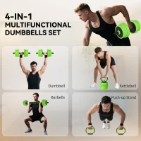 Soozier 44lbs 4-in-1 Adjustable Weight Dumbbell Set, Barbell, Kettlebell, Push Up Stand, Green(m-4)