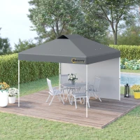 Outsunny 10' x 10' Pop-Up Canopy Tent with 1 Removable Sidewall, Commercial Instant Sun Shelter, Tents for Parties with Wheeled Carry Bag for Outdoor, Garden, Patio, Gray(m-2)