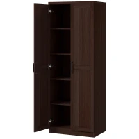 HOMCOM 63" Kitchen Storage Cabinet, 5-tier Pantry Cabinet with Doors and Adjustable Shelves for Dining Room, Dark Brown(m-2)
