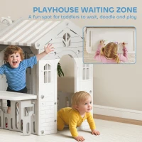 Qaba 7-in-1 Toddler Slide, Kids Slide Climber Playset with Playhouse and Basketball Hoop for 1-4 Years, Grey(m-6)