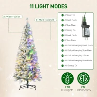 HOMCOM 5ft Flocked Christmas Tree with Dual Colour LED Light, Pencil Hinged Xmas Tree with 11 Light Modes, Easy Assembly(m-5)