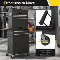 HOMCOM Large Tool Cabinet, 3-in-1 Rolling Tool Chest, Detachable Tool Storage Organizer with 6 Drawers and Pegboard, Black(m-6)