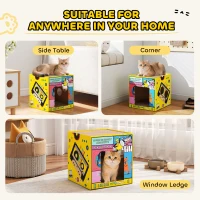 PawHut 2 in 1 Cardboard Cat House, Cat Scratcher for Indoor Cats with Scratching Board & Catnip(m-7)