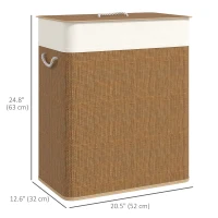 HOMCOM Double Laundry Basket with Lid, 100L Bamboo Laundry Hamper with Rope Handles and Removable Bags, Brown(m-3)