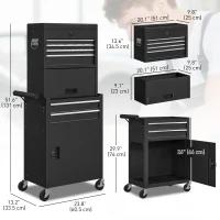 HOMCOM Large Tool Cabinet, 3-in-1 Rolling Tool Chest, Detachable Tool Storage Organizer with 6 Drawers and Pegboard, Black(m-3)