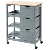 HOMCOM Compact Bar Serving Cart, Compact Trolley with Wood Top & Drawers, Gray(m-1)