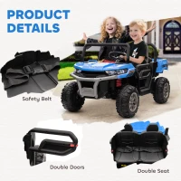 Aosom 12V Ride on Car with Electric Bucket, Two-Seater, Shovel, Remote Control, Spring Suspension, Horn, Music, Blue(m-9)