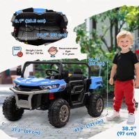 Aosom 12V Ride on Car with Electric Bucket, Two-Seater, Shovel, Remote Control, Spring Suspension, Horn, Music, Blue(m-3)