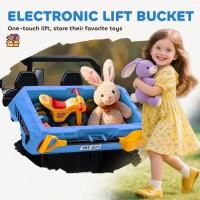 Aosom 12V Ride on Car with Electric Bucket, Two-Seater, Shovel, Remote Control, Spring Suspension, Horn, Music, Blue(m-7)