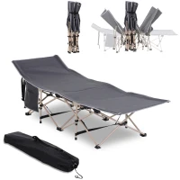 Outsunny Folding Camping Cots for Adults with Carry Bag, Side Pocket, Outdoor Portable Sleeping Bed, 330 lbs. Capacity, Gray(m-1)
