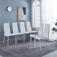 Set of 6 Modern Dining Chairs with Fireproof Leather, Diamond Grid Pattern, Dining Seats Perfect for Gatherings, 18" L x 21.5" W x 37" H, White(m-1)