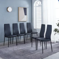 Set of 6 Modern Dining Chairs with Fireproof Leather, Diamond Grid Pattern, Dining Seats Perfect for Gatherings, 18" L x 21.5" W x 37" H, Black(m-1)