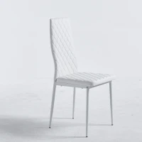 Set of 6 Modern Dining Chairs with Fireproof Leather, Diamond Grid Pattern, Dining Seats Perfect for Gatherings, 18" L x 21.5" W x 37" H, White(m-2)