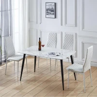 Set of 4 Modern Dining Chairs with Fireproof Leather and Sprayed Metal Pipe, Dining Seat with PU Material, 17.5'' L x 15.5'' W x 37'' H cm, White(m-4)