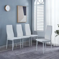 Set of 4 Modern Dining Chairs with Fireproof Leather and Sprayed Metal Pipe, Dining Seat with PU Material, 17.5'' L x 15.5'' W x 37'' H cm, White(m-1)