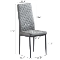 Set of 6 Modern Dining Chairs with Fireproof Leather, Diamond Grid Pattern, Dining Seats Perfect for Gatherings, 18" L x 16" W x 37" H, Gray(m-3)