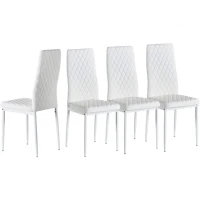 Set of 4 Modern Dining Chairs with Fireproof Leather and Sprayed Metal Pipe, Dining Seat with PU Material, 17.5'' L x 15.5'' W x 37'' H cm, White(m-2)