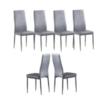 Set of 6 Modern Dining Chairs with Fireproof Leather, Diamond Grid Pattern, Dining Seats Perfect for Gatherings, 18" L x 16" W x 37" H, Gray(m-2)