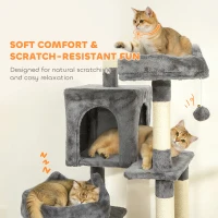 PawHut 76" Large Cat Tree for Indoor Cats with 8 Scratching Posts, 3 Plush Beds, 2 Hammocks, 2 Large Condos, Ramp, Dark Grey(m-7)