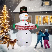 Outsunny 7FT Christmas Inflatables Snowman with Motion-Activated Music and Projector LED Light, Blow Up Inflatable Decoration(m-10)