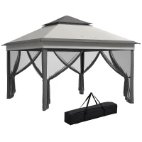 Outsunny 10.7 x 10.7ft Pop Up Gazebo, Adjustable Instant Sun Shelter with UV30+ Roof Cover, Removable Mesh Curtains, Light Grey(m-11)