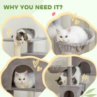 PawHut 66 Inch Large Cat Tree with 2 Door Condos, 3 Big Hammocks, Plush Top Perch, Sisal Scratching Posts, Light Grey(m-9)