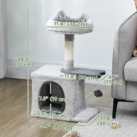PawHut 28" Cat Tree Tower with Plush Top Bed, Cozy Condo, Sisal Scratching Post, Perch, Dangling Ball, Light Grey(m-3)