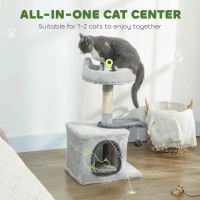 PawHut 28" Cat Tree Tower with Plush Top Bed, Cozy Condo, Sisal Scratching Post, Perch, Dangling Ball, Light Grey(m-4)