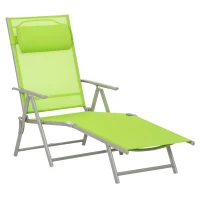 Outsunny Heavy-duty Adjustable Folding Reclining Chair Outdoor Sun Lounger Patio Chaise Lounge Garden Beach Gravity Lounge with Pillow, 7 Adjustable Backrest Positions, Green(m-2)