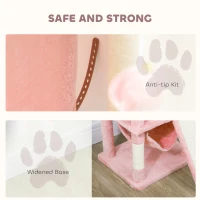 PawHut Cat Tree, 70" Multi-Level Cat Tower with 2 Condos, 2 Perches, Hammock, Toy Balls, Scratching Posts and Board, Pink(m-6)