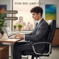 HOMCOM Big and Tall Office Chair 400 lbs, Desk Chair with Spring Cushion, PU Leather, High Back, Swivel Wheels, Black(m-7)