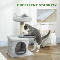 PawHut 28" Cat Tree Tower with Plush Top Bed, Cozy Condo, Sisal Scratching Post, Perch, Dangling Ball, Light Grey(m-6)