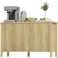 HOMCOM 47" Buffet Cabinet with Storage, Fluted Sideboard with Push to Open Design, 2 Adjustable Shelves and 4 Doors, Natural(m-2)